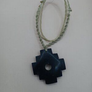 Unisex Chakana Inca Macramé Necklace Natural Onyx Stone Cusco